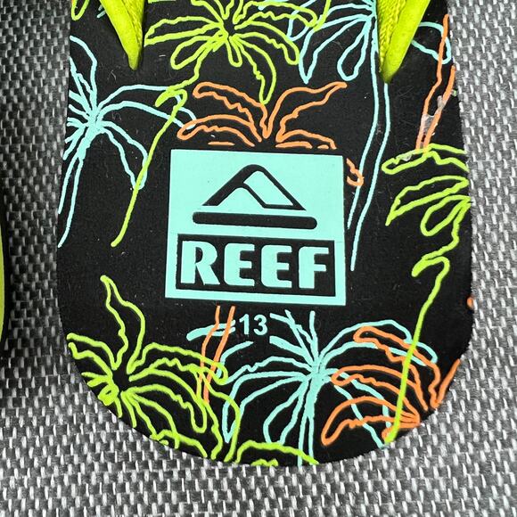 REEF Kids Boys Uni Thong Flip Flop Sandals Size 13 Black Green Tropical Night - Picture 4 of 7